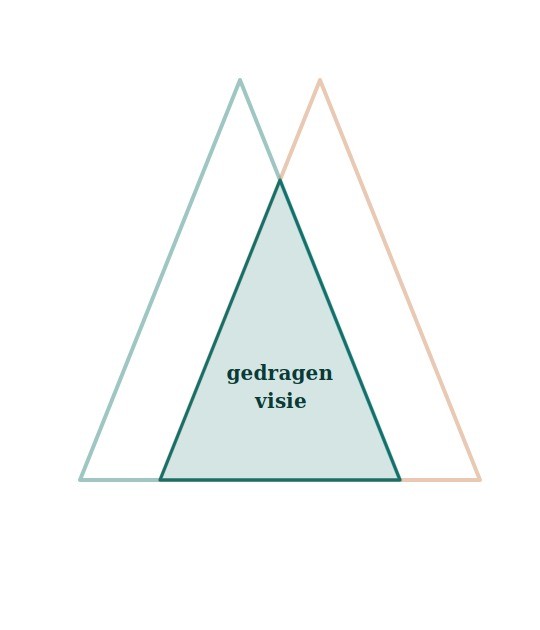 Twee driehoeken met gedragen visie in het overlapvlak
